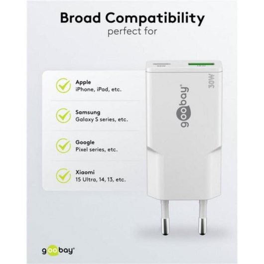 Ladegerät Goobay Dual USB-C und USB-A 30W GaN Weiß