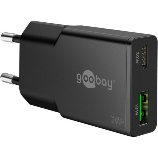 Cargador Goobay Dual USB-C y USB-A 30W GaN Negro