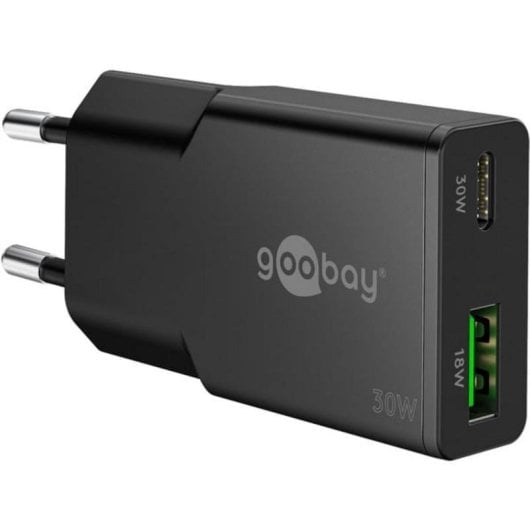 Cargador Goobay Dual USB-C y USB-A 30W GaN Negro
