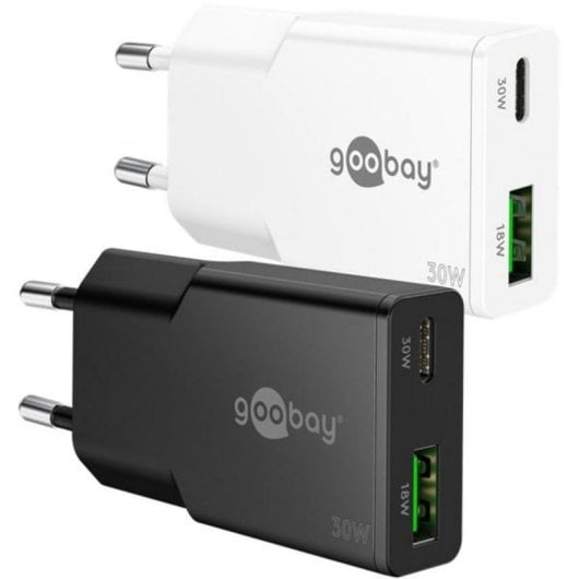 Cargador Goobay Dual USB-C y USB-A 30W GaN Negro