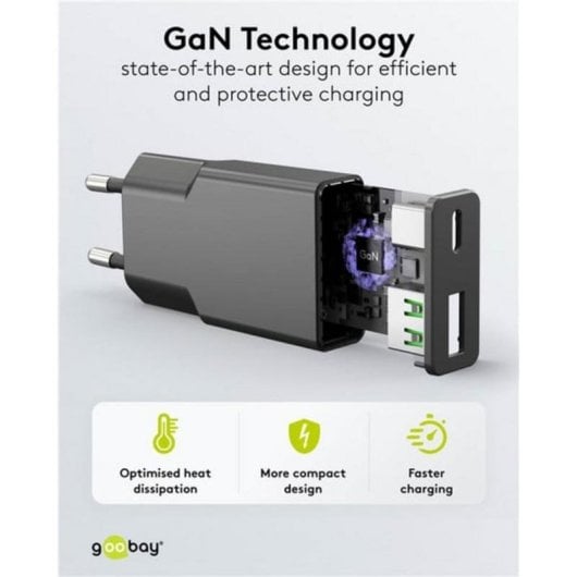 Cargador Goobay Dual USB-C y USB-A 30W GaN Negro