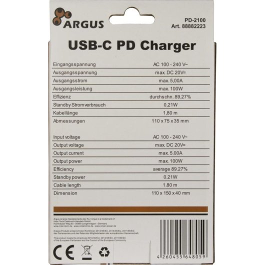 Cargador Inter-Tech PD-2100 USB-C 100W Negro