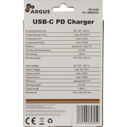 Cargador Inter-Tech PD-2100 USB-C 100W Negro