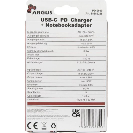 Cargador Inter-Tech PD-2090 USB-C 90W Quick Charge 3.0 Negro