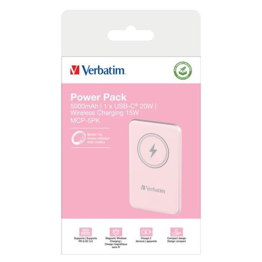 Externer Akku Verbatim Charge 'n' Go 5000 mAh Lithium-Polymer Quick Charge 3.0 Rosa