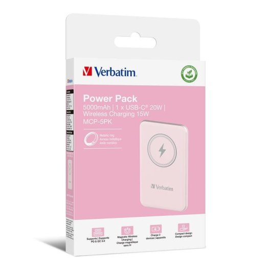 Externer Akku Verbatim Charge 'n' Go 5000 mAh Lithium-Polymer Quick Charge 3.0 Rosa