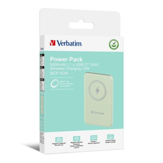 Powerbank Verbatim Charge 'n' Go 5000 mAh Lithium-Polymer Quick Charge 3.0 Grün