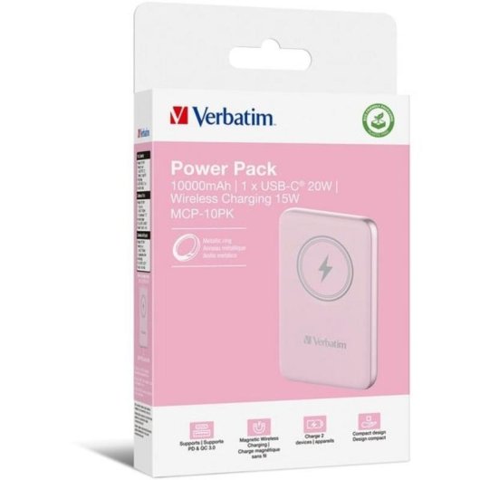 Externer Akku Verbatim Charge 'n' Go 10000 mAh Lithium-Polymer Quick Charge 3.0 Rosa
