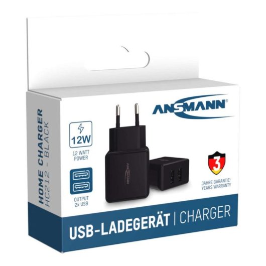 Carregador Ansmann HC212 2 Portas USB 5V Preto Interior