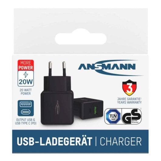 Carregador USB-C e USB-A 20W Ansmann HC218PD Preto