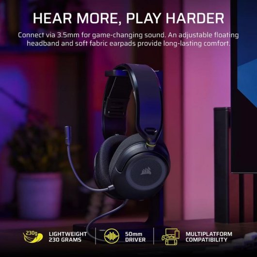 Auriculares Corsair HS35 v3 con cable jack 3,5 mm para gaming, micrófono omnidireccional, color carbón