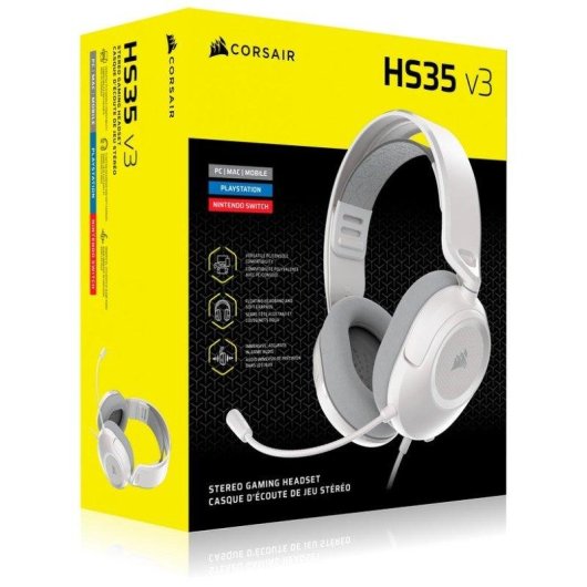 Auriculares Corsair HS35 v3 con cable jack 3,5 mm Gaming, micrófono omnidireccional, blancos