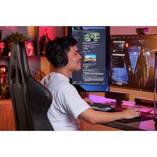 Auriculares Corsair HS35 v3 inalámbricos Bluetooth y USB-C para gaming, micrófono omnidireccional, carbón
