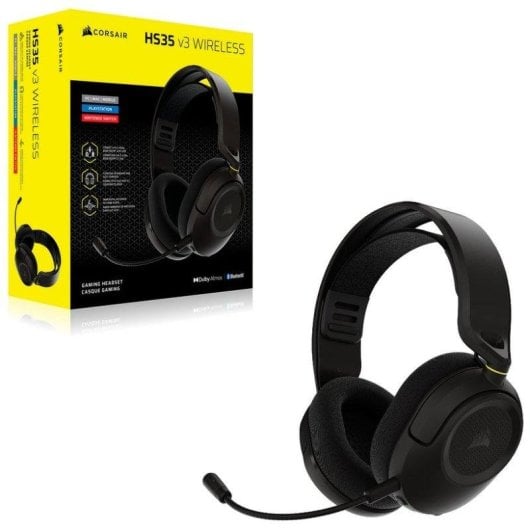 Auriculares Corsair HS35 v3 inalámbricos Bluetooth y USB-C para gaming, micrófono omnidireccional, carbón