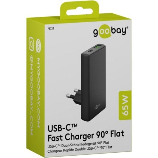 Ladegerät Dual USB-C/A PD 65W Schwarz Goobay 75723