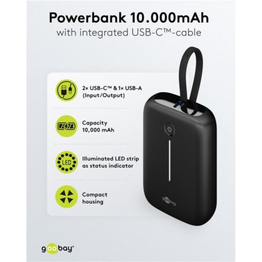 Externe Batterie Goobay 76251 10000 mAh Quick Charge 3.0 15W Schwarz