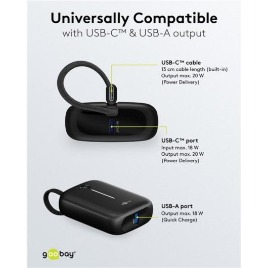 Externe Batterie Goobay 76251 10000 mAh Quick Charge 3.0 15W Schwarz