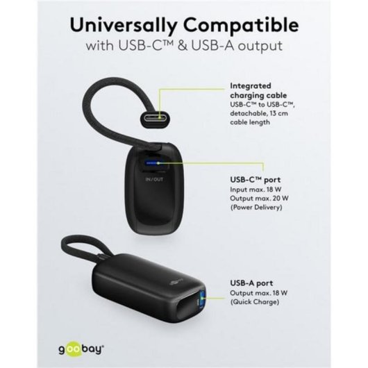 Banco de potencia Goobay 76250 5000 mAh Quick Charge 3.0 Negro