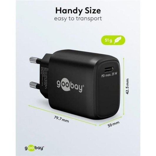 Caricatore USB-C Goobay 65367 25W Power Delivery GaN Interno Nero