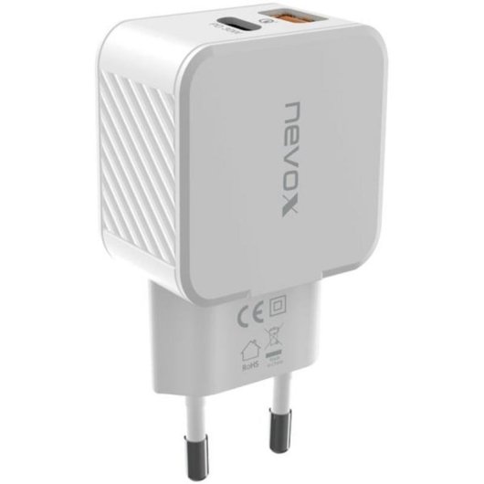 Caricatore Nevox HC-2009 2 Porte USB-C e USB-A Bianco
