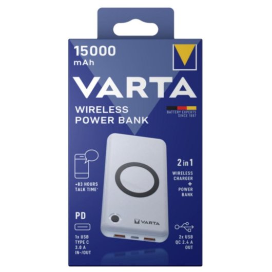 Banco de potencia VARTA 15000 mAh inalámbrico Power Delivery 20W