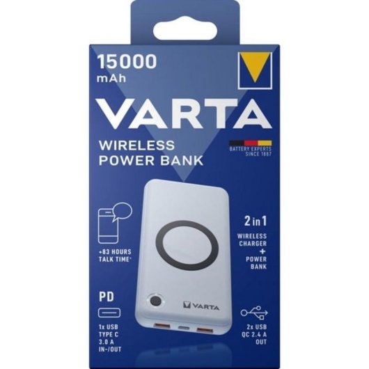 Banco de potencia VARTA 15000 mAh inalámbrico Power Delivery 20W