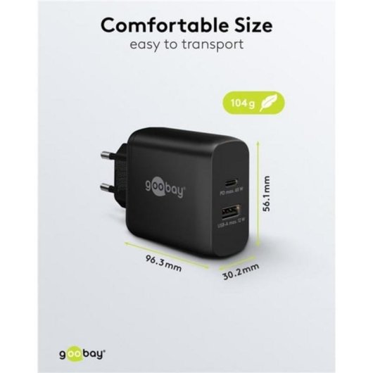 Schnelllader Dual USB-C PD GaN 65W goobay 65409
