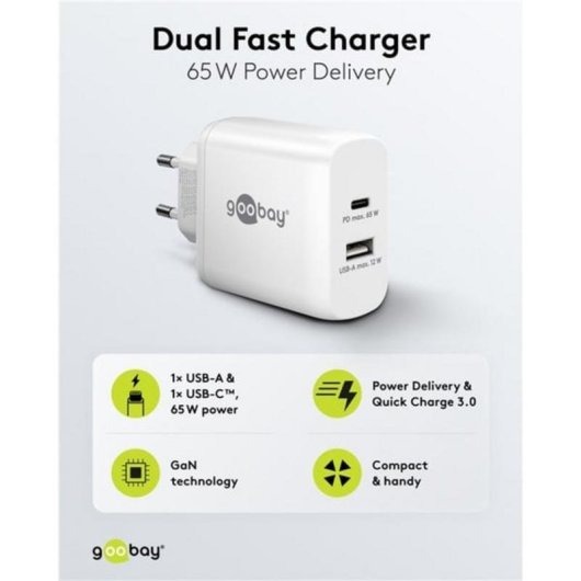 Schnelllader Dual USB-C PD GaN 65W goobay 65410