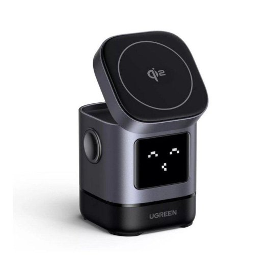Cargador Inalámbrico Ugreen W709 Robot 2 en 1 Qi2 15W Negro