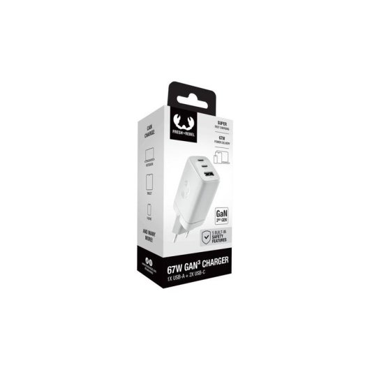 Cargador de Pared Fresh 'n Rebel 67W PD con 1 USB-A y 2 USB-C Gris Hielo