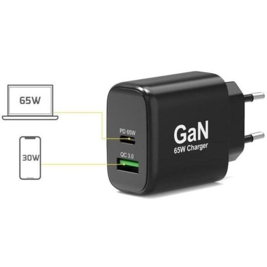 Cargador de Pared GaN Port Designs 902104EU 65W USB-C PD + USB-A
