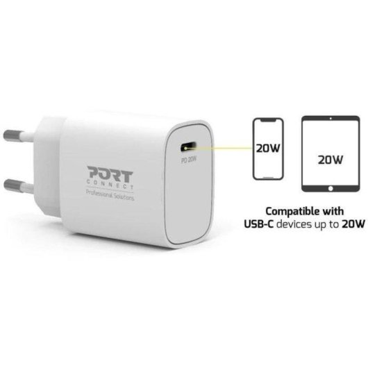 Cargador de Pared Port Designs 900031EU USB-C 20W Power Delivery Blanco