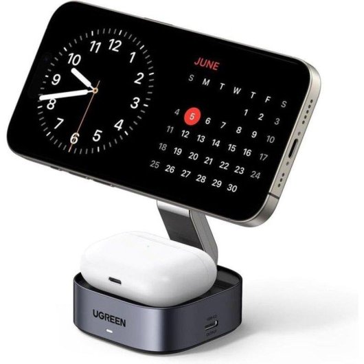Estación de Carga Inalámbrica Ugreen 2 en 1 MagSafe Qi2 15W Plegable Gris