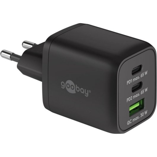 Cargador Goobay 64753 USB-C PD 65W 3 Puertos GaN Negro