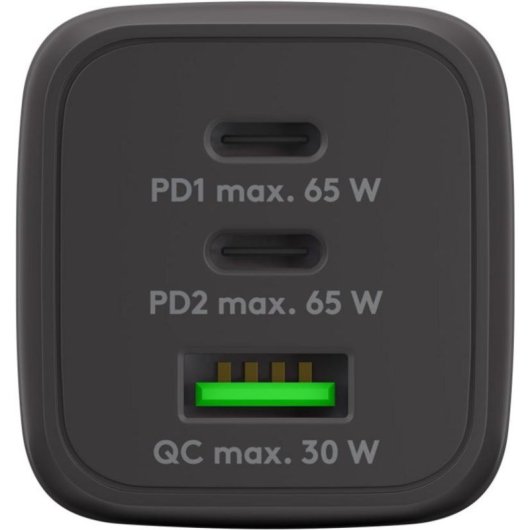 Cargador Goobay 64753 USB-C PD 65W 3 Puertos GaN Negro