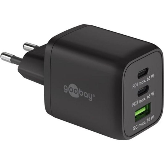 Cargador Goobay 64753 USB-C PD 65W 3 Puertos GaN Negro