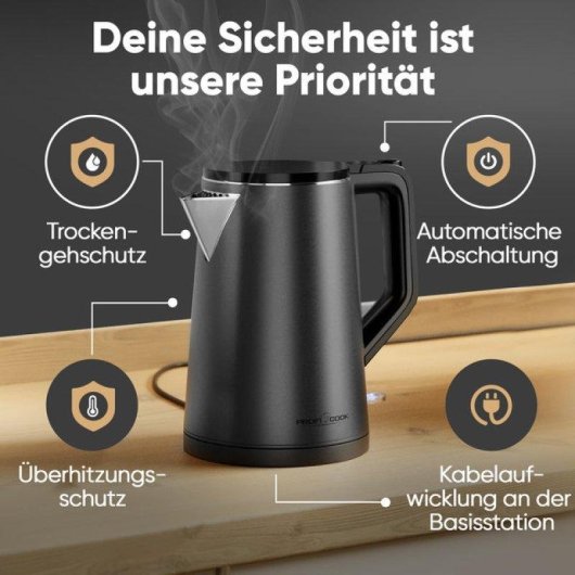 Wasserkocher Elektrisch ProfiCook PC-WK 1290 2200 W 1,5 L Anthrazit
