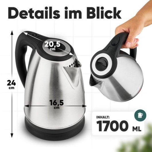 Bollitore elettrico Clatronic WKS 3830 1,7 L 2200 W acciaio inossidabile
