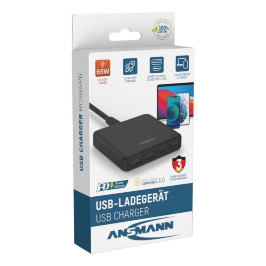 Cargador de sobremesa Ansmann DC465PD 65W 4 puertos USB-C y USB-A