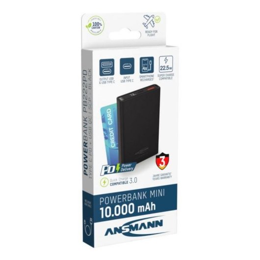 Batterie externe Ansmann PB222PD 10000 mAh Quick Charge 3.0 USB-C Noir