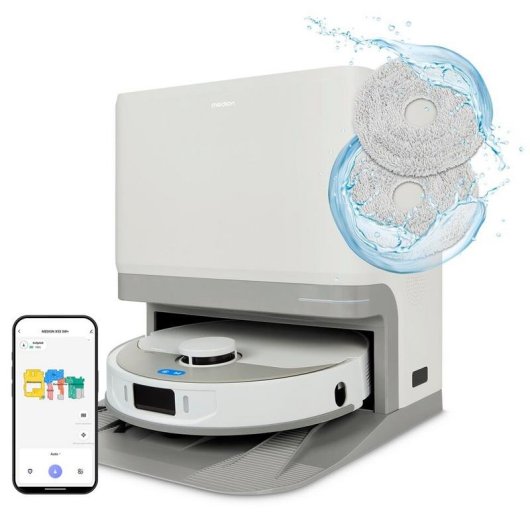 Aspirador Robô com Mopa Medion Md12039 X55sw+ Com Esvaziamento Automatico Navegação Laser 10.000 Pa