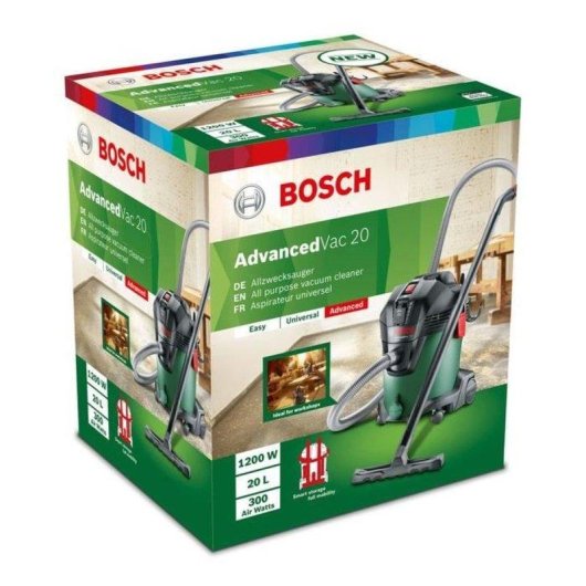Aspiradora sin Bolsa Bosch AdvancedVac 20 1600W 20L Seco y Húmedo Verde