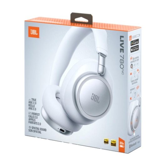 Auriculares JBL Live 780NC sem fios Bluetooth com Cancelamento de Ruído, Microfone, carga rápida, branco