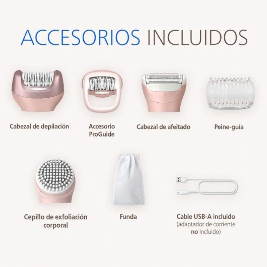 Depiladora Eléctrica Philips Serie 9000 BRE718/00 Inalámbrica 2 Ajustes 6 Cabezales Seco y Húmedo Carga Rápida