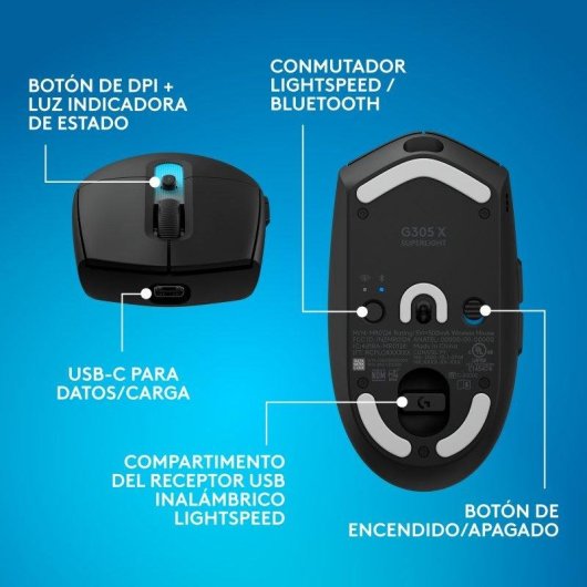 Souris Logitech G305 X SUPERLIGHT sans fil 44000 DPI noire RGB LIGHTSYNC