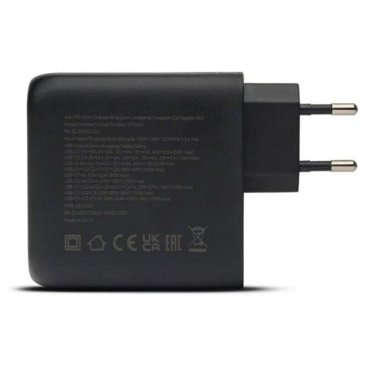 Caricatore Acer GaN II 100W PD 3x USB-C 1x USB-A 2m Nero
