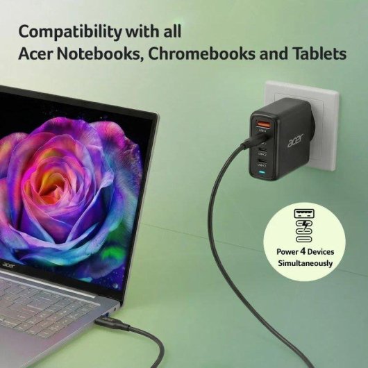Caricatore Acer GaN II 100W PD 3x USB-C 1x USB-A 2m Nero