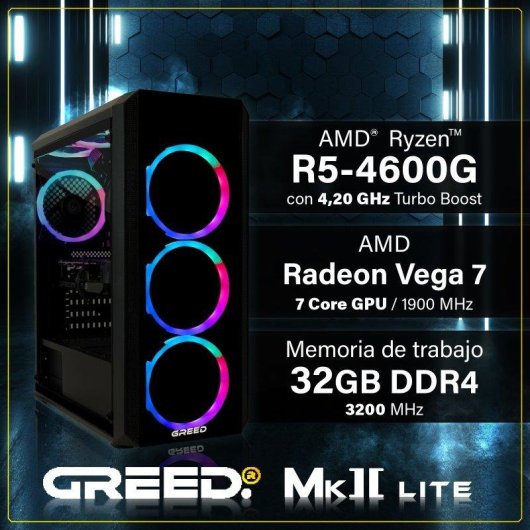 PC fisso GREED Mk2 Lite AMD Ryzen 5 4600G 32GB 512GB SSD Vega 7 Windows 11 Pro