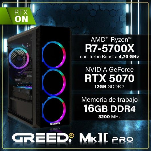 PC Sobremesa GREED MK2 Pro AMD Ryzen 7 5700X 16GB 2TB SSD RTX 5070 Windows 11 Pro Watercool