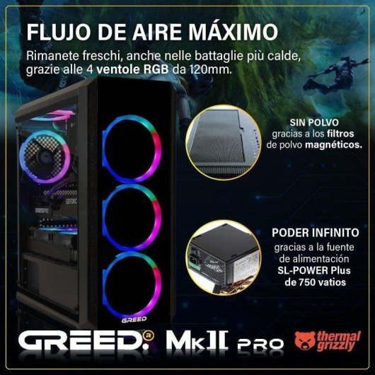 PC Sobremesa GREED MK2 Pro AMD Ryzen 7 5700X 16GB 2TB SSD RTX 5070 Windows 11 Pro Watercool